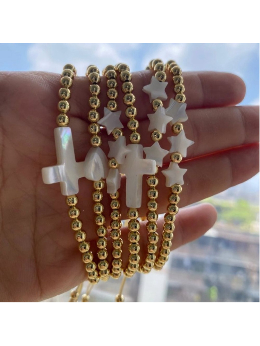 Fresh Water Pearl Star Gold plated beaded adjustable bracelet